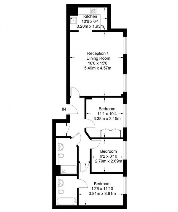 Floor Plan Image for 3 Bedroom Apartment to Rent in Romney House, Marsham Street, Westminster