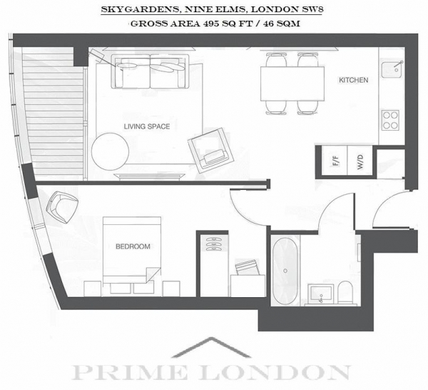 Floor Plan Image for 1 Bedroom Apartment to Rent in Sky Gardens, 155 Wandsworth Road, Nine Elms