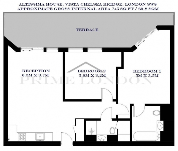Floor Plan Image for 2 Bedroom Apartment to Rent in Altissima House, Vista Chelsea Bridge Wharf, London