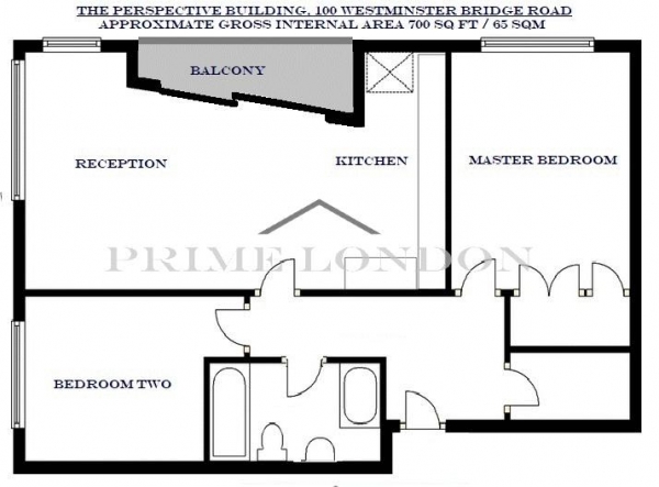 Floor Plan Image for 2 Bedroom Apartment to Rent in The Perspective Building, 100 Westminster Bridge Road, Waterloo