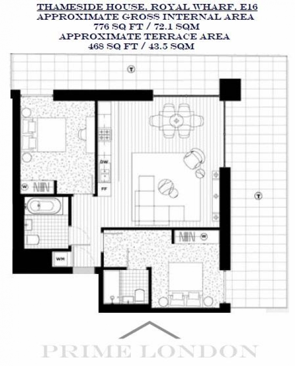 Floor Plan Image for 2 Bedroom Apartment for Sale in Thameside House, Royal Wharf, Docklands