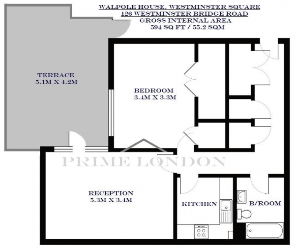 Floor Plan Image for 1 Bedroom Apartment to Rent in Walpole House, Westminster Square, 126 Westminster Bridge Road