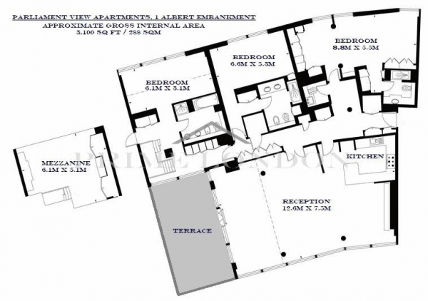 Floor Plan Image for 4 Bedroom Penthouse to Rent in Parliament View Apartments, 1 Albert Embankment, London