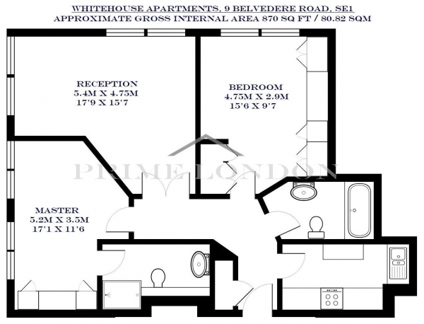 Floor Plan Image for 2 Bedroom Apartment to Rent in Whitehouse Apartments, 9 Belvedere Road, South Bank