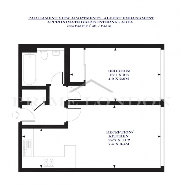 Floor Plan Image for 1 Bedroom Apartment to Rent in Parliament View, London