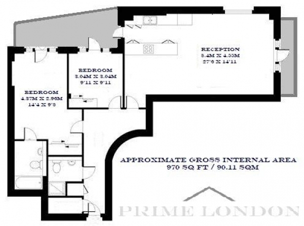 Floor Plan Image for 2 Bedroom Apartment to Rent in One N One Building, 8 Southgate Road, De Beauvoir Town