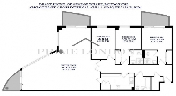 Floor Plan Image for 3 Bedroom Apartment for Sale in Drake House, St George Wharf, Vauxhall