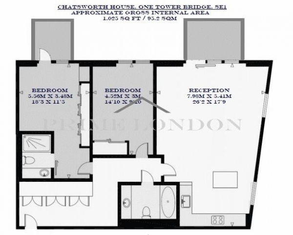 Floor Plan Image for 2 Bedroom Apartment to Rent in Chatsworth House, Duchess Walk, One Tower Bridge