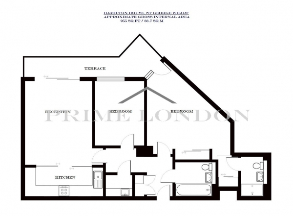 Floor Plan Image for 2 Bedroom Apartment to Rent in Hamilton House, St George Wharf, Vauxhall