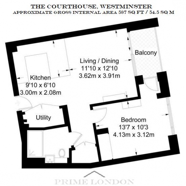 Floor Plan Image for 1 Bedroom Apartment for Sale in The Courthouse, Westminster, London