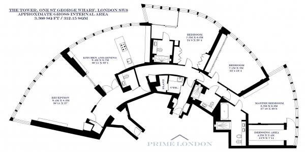 Floor Plan Image for 3 Bedroom Apartment for Sale in The Tower, One St George Wharf, London