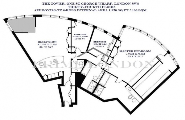 Floor Plan Image for 3 Bedroom Apartment to Rent in The Tower, One St George Wharf, Vauxhall