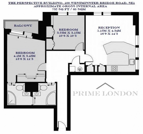 Floor Plan Image for 2 Bedroom Apartment for Sale in The Perspective Building, 100 Westminster Bridge Road, Waterloo