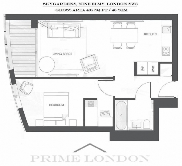 Floor Plan Image for 1 Bedroom Apartment for Sale in Sky Gardens, 155 Wandsworth Road, Nine Elms