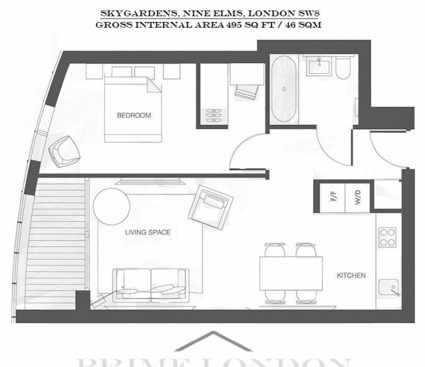 Floor Plan Image for 1 Bedroom Apartment for Sale in Sky Gardens, 155 Wandsworth Road, Nine Elms