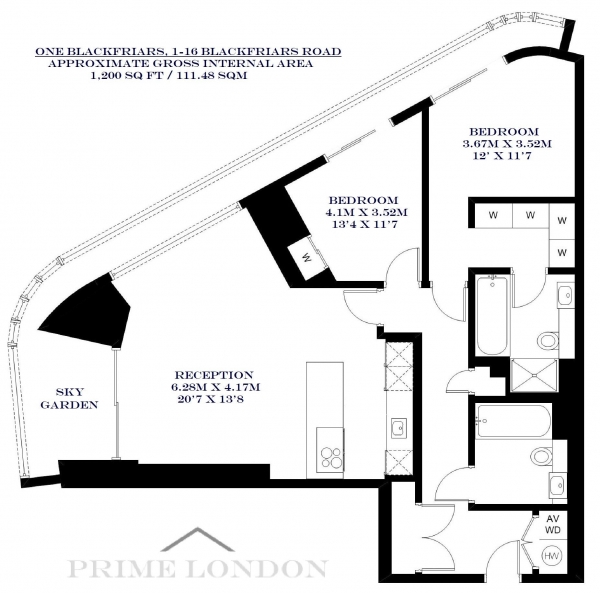 Floor Plan Image for 2 Bedroom Apartment for Sale in One Blackfriars, 1-16 Blackfriars Road, London