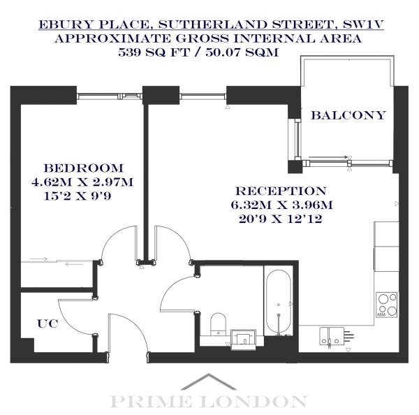 Floor Plan for 1 Bedroom Apartment for Sale in Ebury Place, Sutherland Street, Pimlico, Sutherland Street, SW1V, 4LH -  &pound725,000