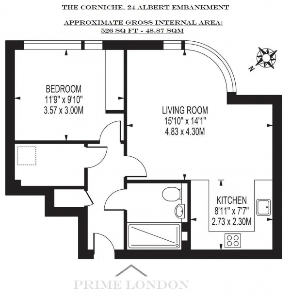 Floor Plan Image for 1 Bedroom Apartment for Sale in The Corniche, 24 Albert Embankment, South Bank