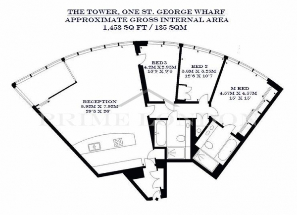 Floor Plan Image for 3 Bedroom Apartment to Rent in The Tower, One St George Wharf, London