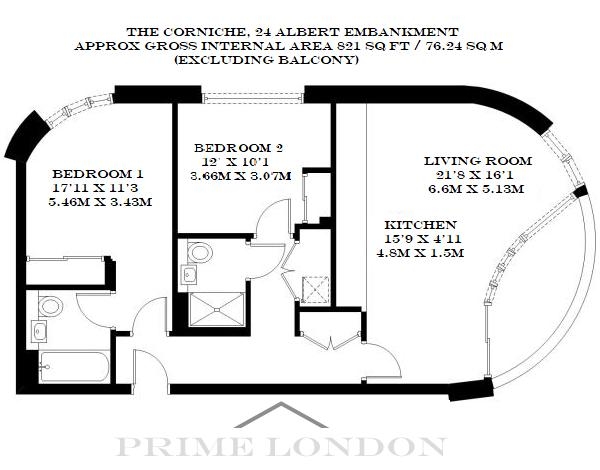 Floor Plan Image for 2 Bedroom Apartment for Sale in The Corniche, 24 Albert Embankment, South Bank