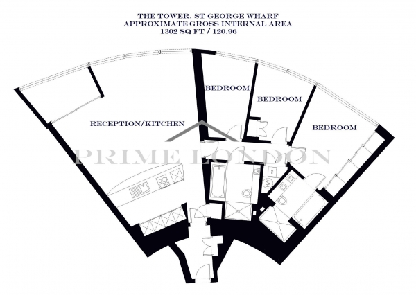 Floor Plan Image for 3 Bedroom Apartment to Rent in The Tower, One St George Wharf, London