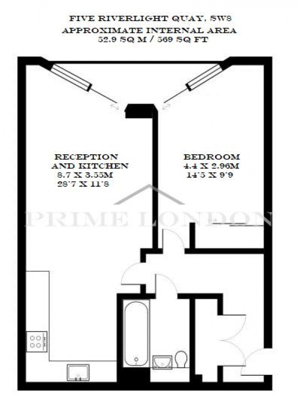 Floor Plan Image for 1 Bedroom Apartment to Rent in Five Riverlight Quay, Nine Elms, London