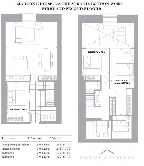 Floor Plan Image for 3 Bedroom Apartment to Rent in Marconi House, 335 The Strand, Covent Garden
