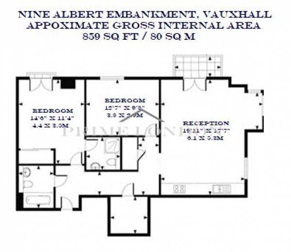 Floor Plan Image for 2 Bedroom Apartment to Rent in Nine Albert Embankment, Vauxhall, London