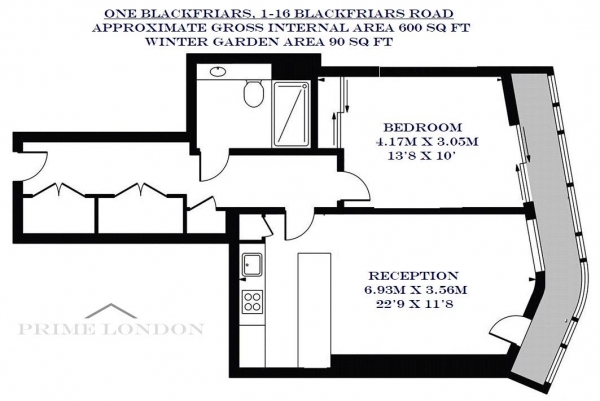 Floor Plan Image for 1 Bedroom Apartment to Rent in One Blackfriars, 1-16 Blackfriars Road