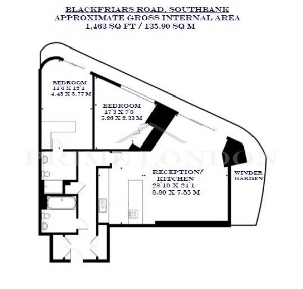 Floor Plan Image for 2 Bedroom Apartment for Sale in One Blackfriars, Bankside, London