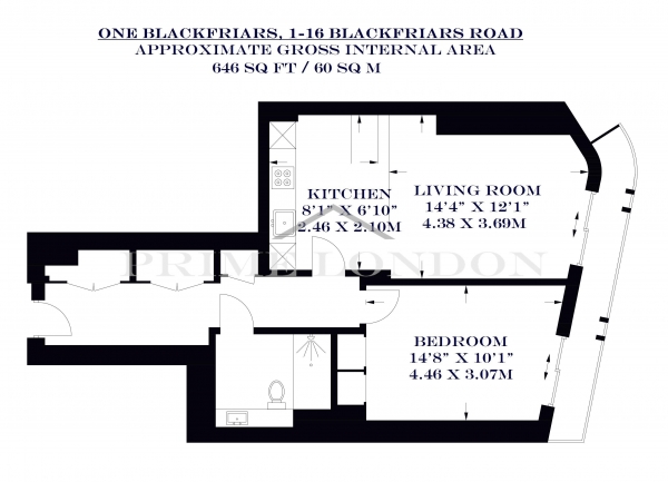 Floor Plan Image for 1 Bedroom Apartment to Rent in One Blackfriars, 1-16 Blackfriars Road, London