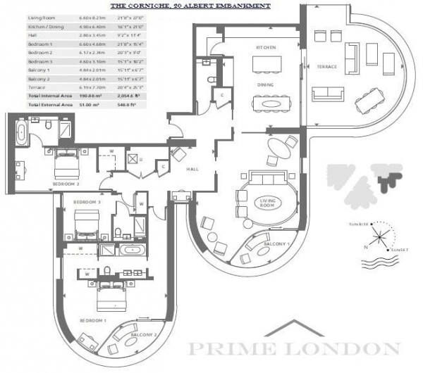 Floor Plan Image for 3 Bedroom Apartment for Sale in The Corniche, 24 Albert Embankment, South Bank