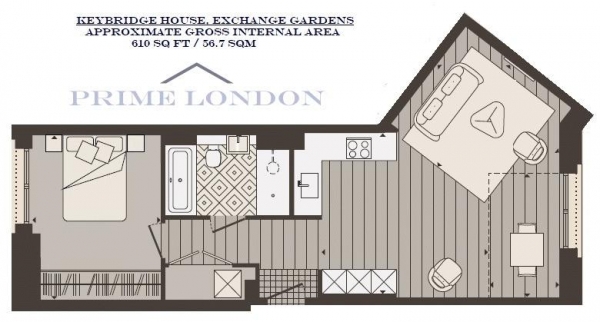 Floor Plan Image for 1 Bedroom Apartment to Rent in Keybridge House, 6 Exchange Gardens, Nine Elms