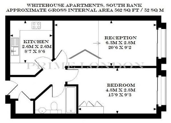 Floor Plan Image for 1 Bedroom Apartment for Sale in Whitehouse Apartments, 9 Belvedere Road, South Bank