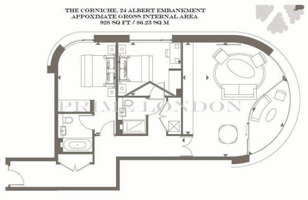 Floor Plan Image for 2 Bedroom Apartment to Rent in The Corniche, 24 Albert Embankment, London