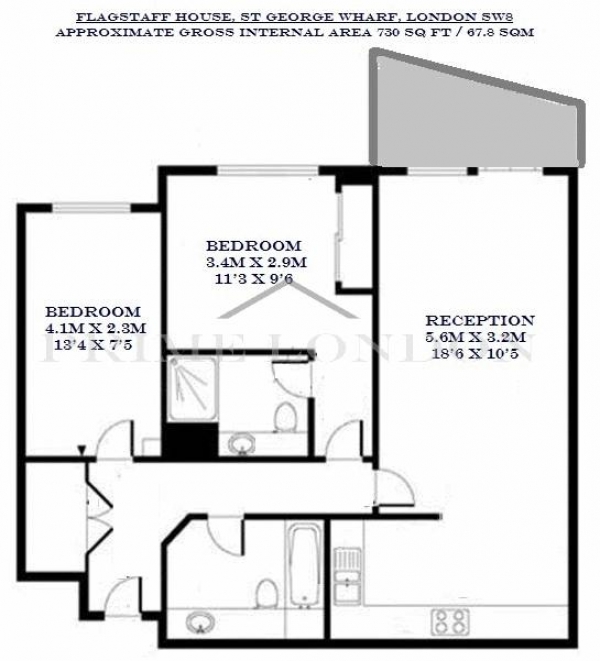 Floor Plan Image for 2 Bedroom Apartment to Rent in Flagstaff House, St George Wharf, Vauxhall