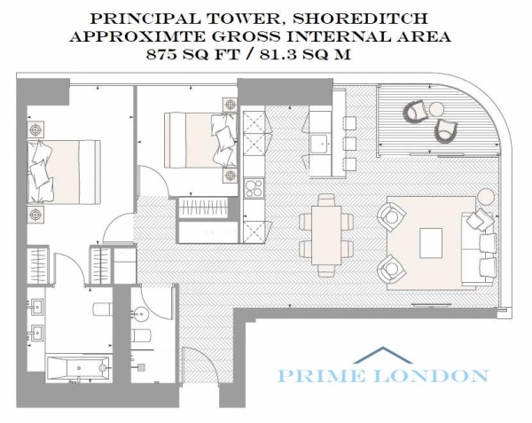 Floor Plan Image for 2 Bedroom Apartment for Sale in Principal Tower, Shoreditch, London