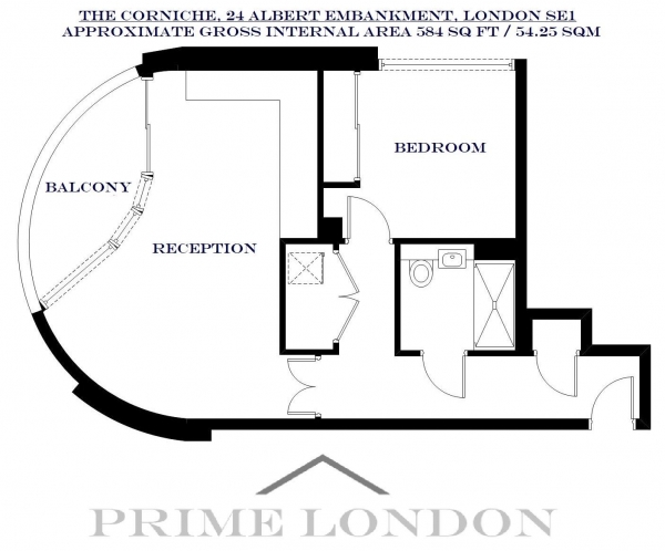 Floor Plan Image for 1 Bedroom Apartment to Rent in The Corniche, 24 Albert Embankment, London