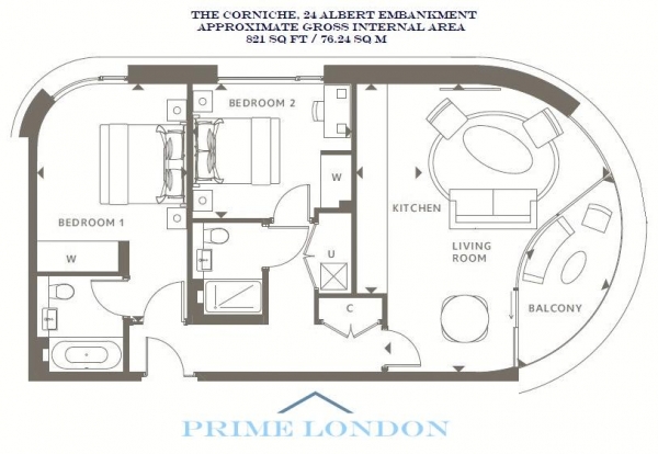 Floor Plan Image for 2 Bedroom Apartment for Sale in The Corniche, 24 Albert Embankment, London