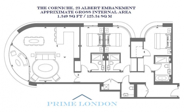 Floor Plan Image for 3 Bedroom Apartment to Rent in The Corniche, 23 Albert Embankment, London