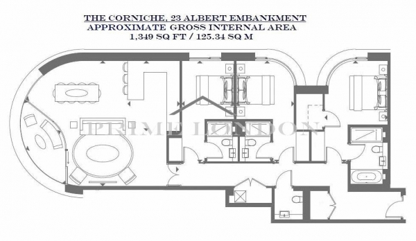 Floor Plan Image for 3 Bedroom Apartment to Rent in The Corniche, 23 Albert Embankment, London