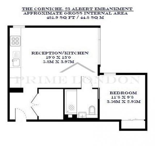 Floor Plan Image for 1 Bedroom Apartment to Rent in The Corniche, 23 Albert Embankment, London