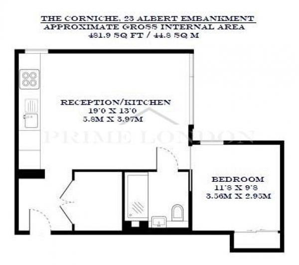 Floor Plan Image for 1 Bedroom Apartment to Rent in The Corniche, 23 Albert Embankment, London