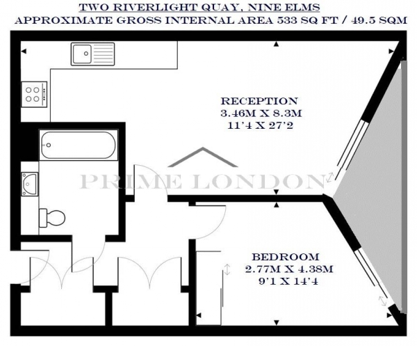 Floor Plan Image for 1 Bedroom Apartment for Sale in Two Riverlight Quay, Nine Elms Lane , London