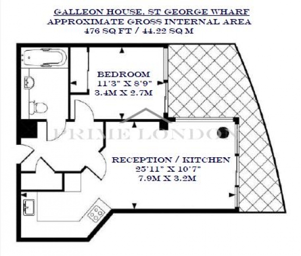 Floor Plan Image for 1 Bedroom Apartment for Sale in Galleon House, St George Wharf, Vauxhall