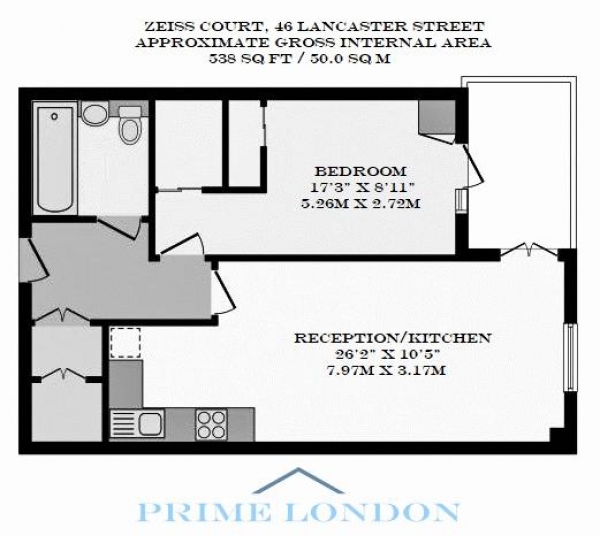 Floor Plan Image for 1 Bedroom Apartment to Rent in Zeiss Court, 46 Lancaster Street, Southwark