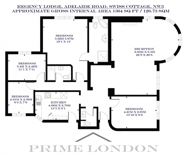 Floor Plan Image for 4 Bedroom Apartment for Sale in Regency Lodge, Adelaide Road, Swiss Cottage