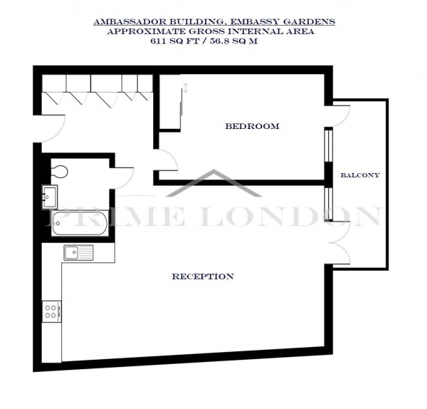 Floor Plan Image for 1 Bedroom Apartment to Rent in Ambassador Building, Embassy Gardens, Nine Elms