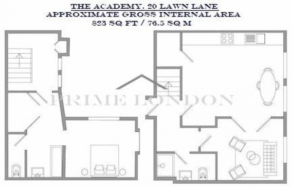 Floor Plan Image for 2 Bedroom Apartment to Rent in The Academy, 20 Lawn Lane, Vauxhall