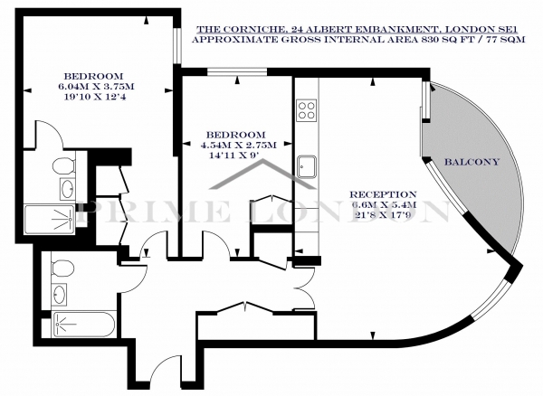 Floor Plan Image for 2 Bedroom Apartment to Rent in The Corniche, 24 Albert Embankment, London